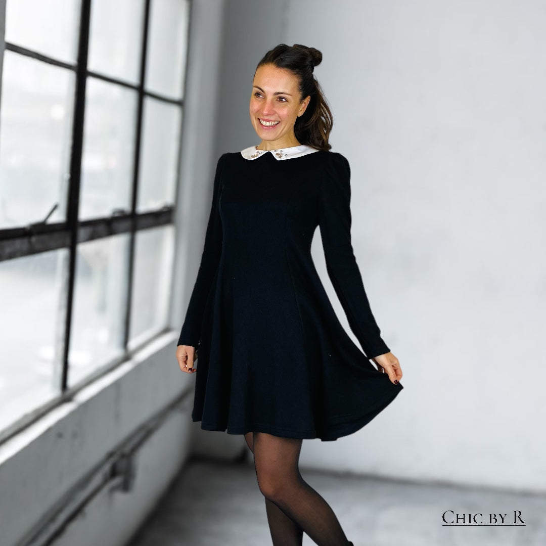 Jurk zwart peter-pan kraag - Chic by R
