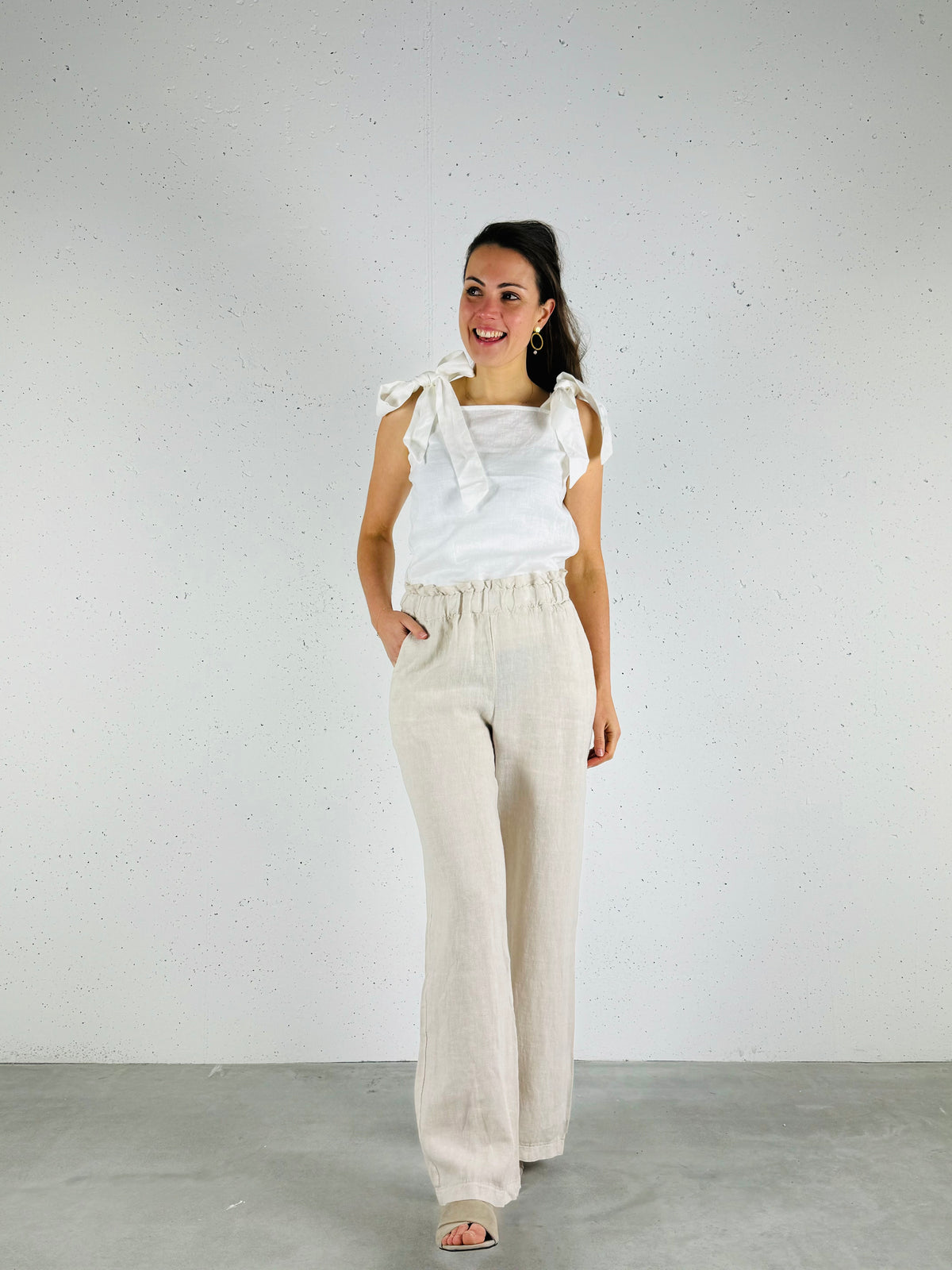 Top linnen strikband wit - Chic by R