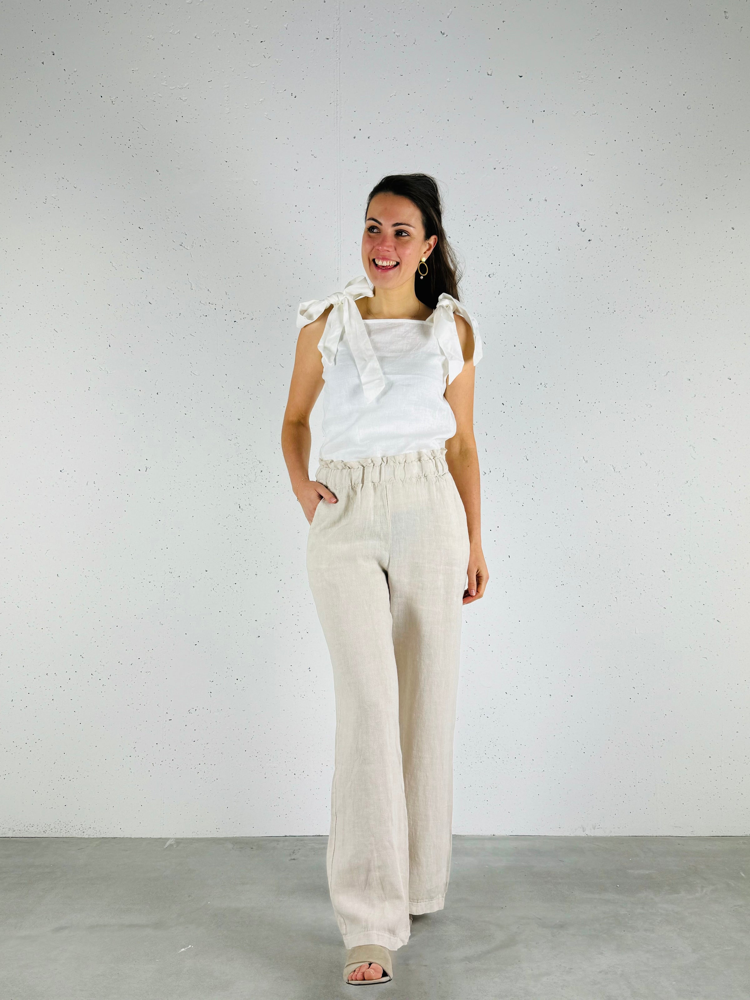 Top linnen strikband wit - Chic by R