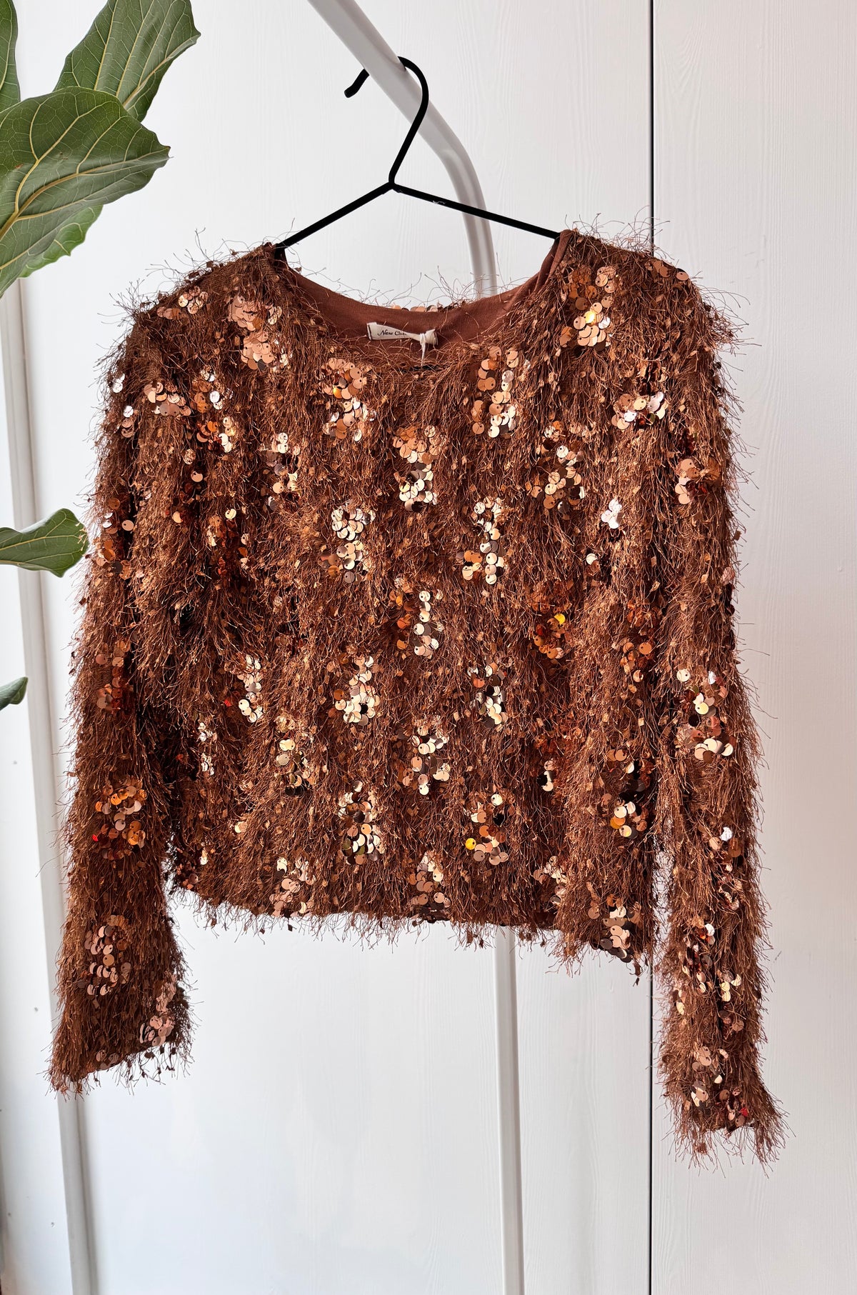 Sequin Ruffel Top Brown