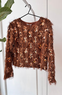 Sequin Ruffel Top Brown