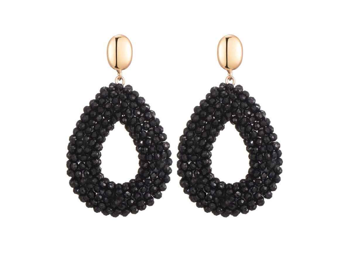 Oorbellen glaskraal black
