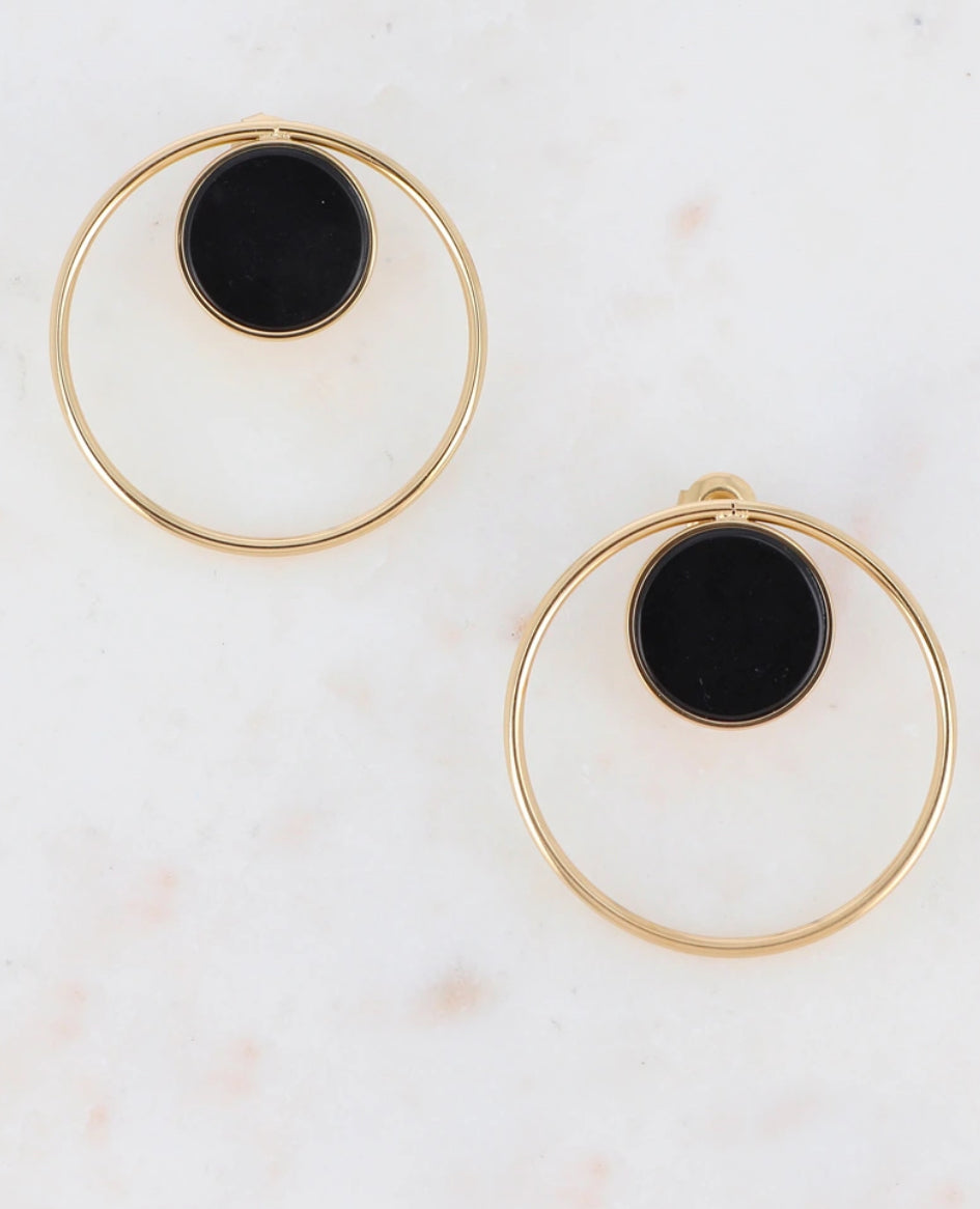 Golden Earrings with Natural Stone Black