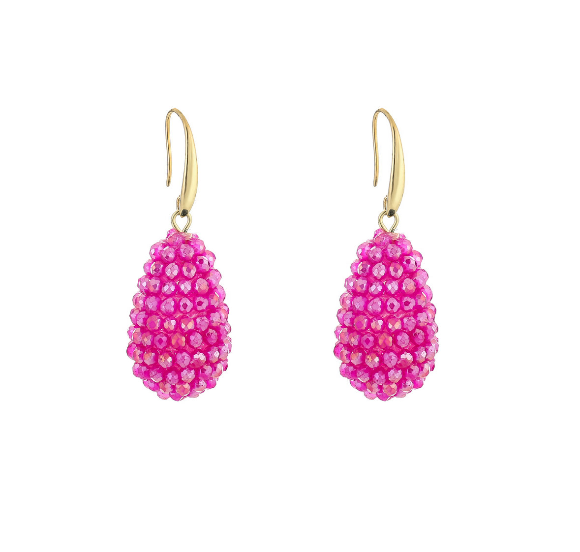 Oorbellen druppel fuchsia glaskraal