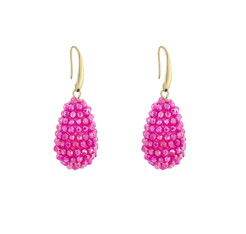 Oorbellen druppel fuchsia glaskraal