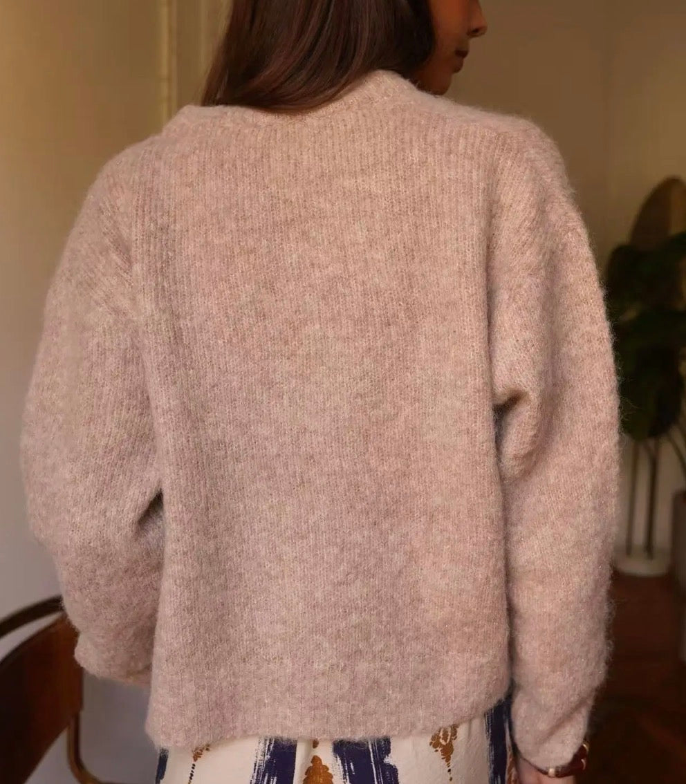 Cardigan Taupe Gouden Knoop