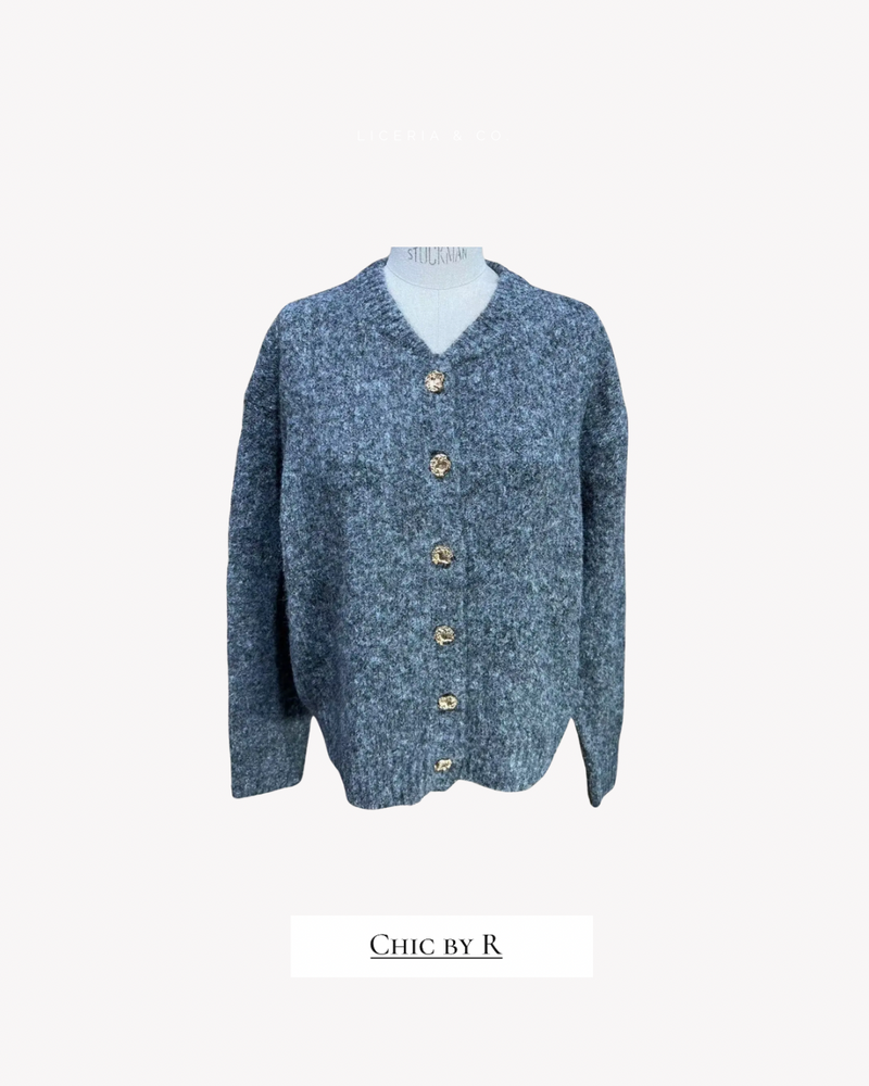 Cardigan Donkergrijs Gouden Knoop