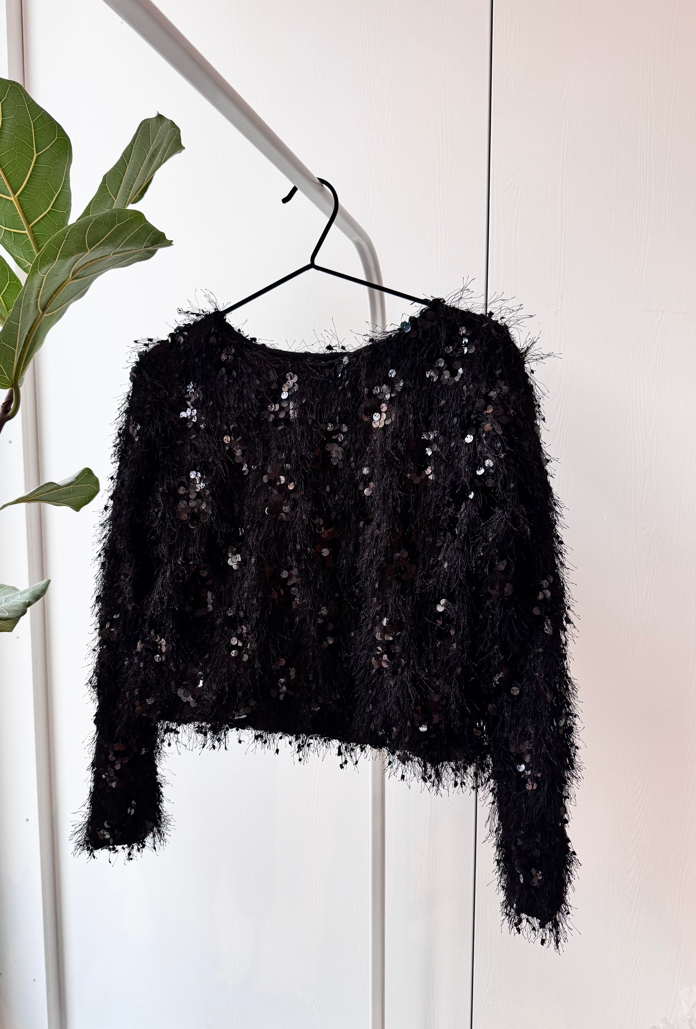 Sequin Ruffle Top Black