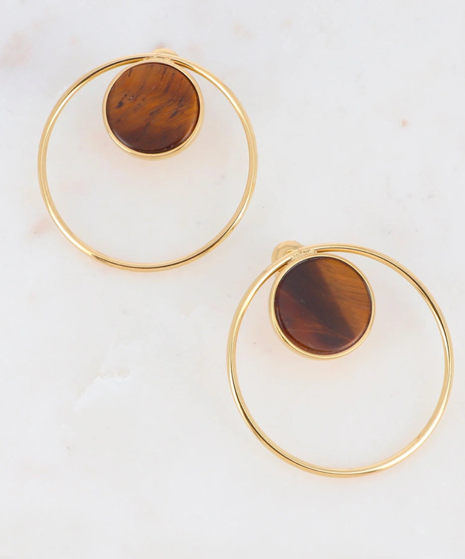 Golden Earrings with Natural Stone Brown